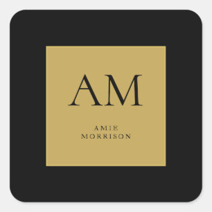 Black Gold Colours Monogram Initial Letter Name Square Sticker