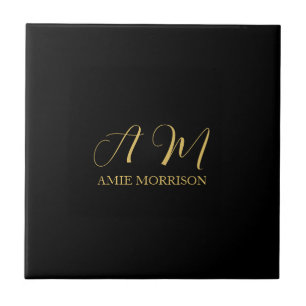 Black Gold Colours Monogram Initial Letter Name Tile