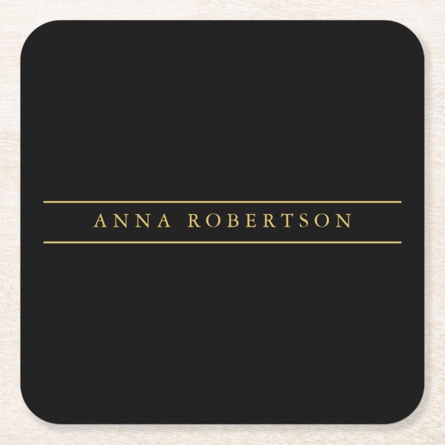 Black Gold Colours Professional Chic Minimalist Square Paper Coaster (Front)