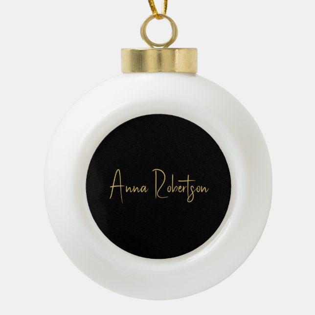 Black Gold Colours Professional Trendy Calligraphy Ceramic Ball Christmas Ornament (Front)