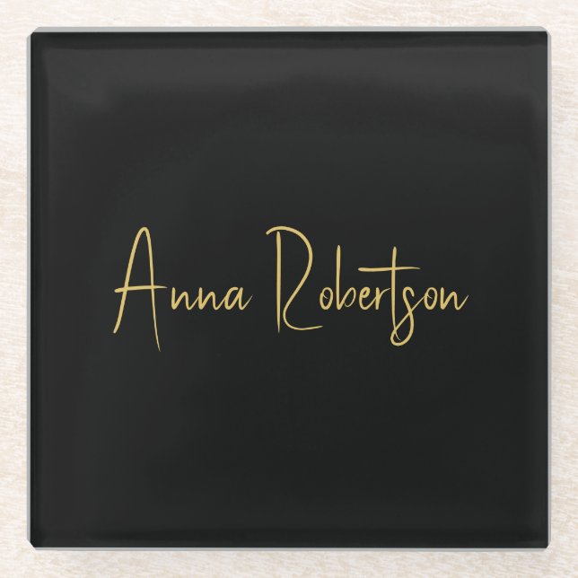 Black Gold Colours Professional Trendy Calligraphy Glass Coaster (Front)