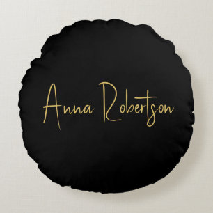 Black Gold Colours Professional Trendy Calligraphy Round Cushion