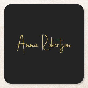 Black Gold Colours Professional Trendy Calligraphy Square Paper Coaster