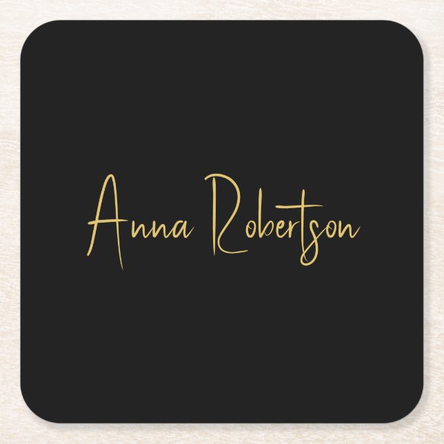 Black Gold Colours Professional Trendy Calligraphy Square Paper Coaster (Front)