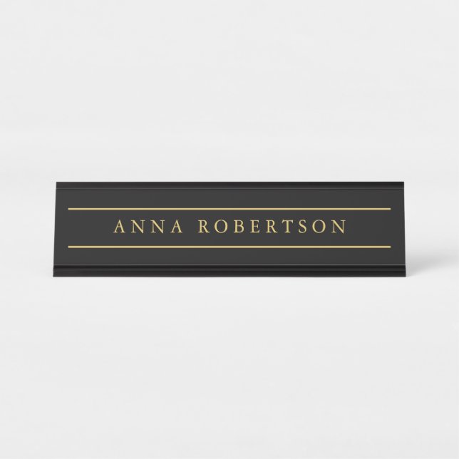 Black Gold Colours Professional Trendy Minimalist Desk Name Plate (Front)