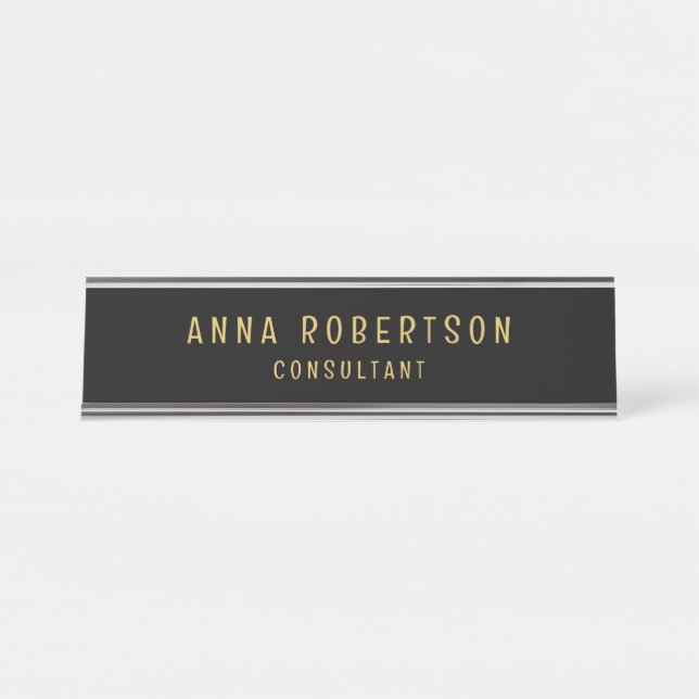 Black Gold Colours Professional Trendy Minimalist Desk Name Plate (Front)