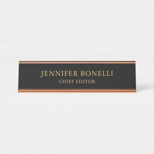 Black Gold Colours Professional Trendy Modern Plai Desk Name Plate (Front)
