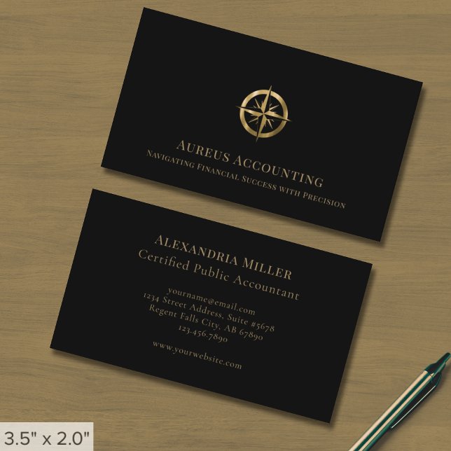 Black Gold Compass Business Cards for Accountants (Creator Uploaded)