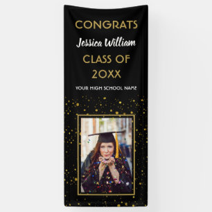 Black Gold Confetti 2020 Photo Graduation Party Banner
