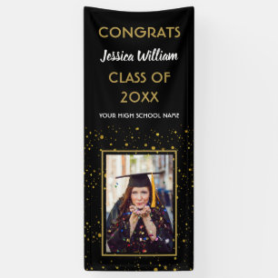 Black Gold Confetti 2023 Photo Graduation Party Banner