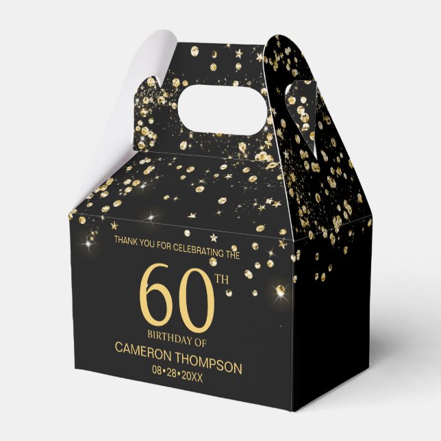 Black Gold Confetti 60th birthday Elegant custom Favour Box (Back Side)