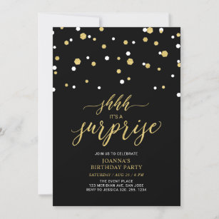 Black & Gold Confetti Adult Birthday Party Invitation