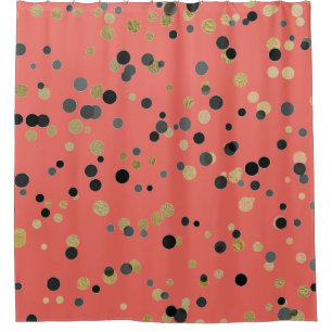 Black Gold Confetti Big Dots Coral Pastel Urban Shower Curtain