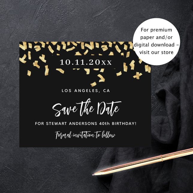 Black gold confetti birthday budget save the date flyer (Creator Uploaded)