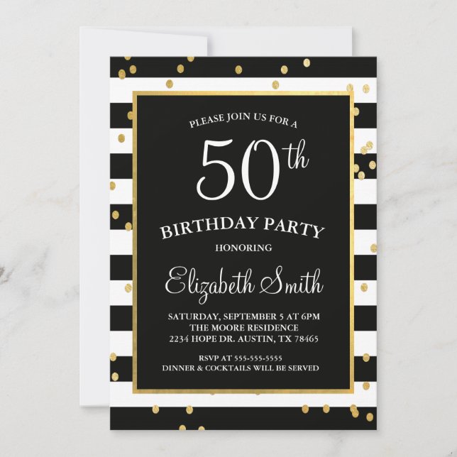 Black & Gold Confetti Birthday Invitation (Front)