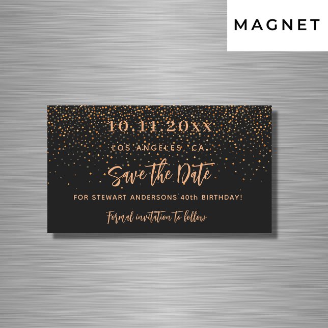 Black gold confetti birthday save the date magnet (Creator Uploaded)