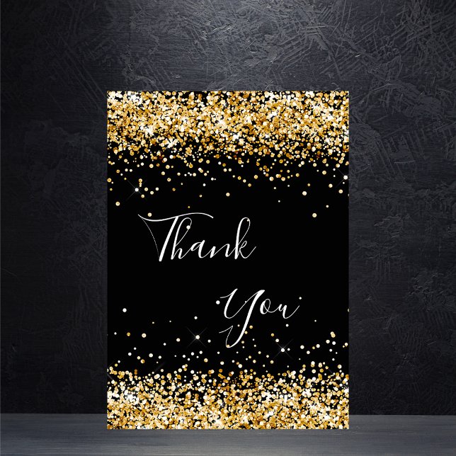 Black gold confetti birthday thank you card (Creator Uploaded)