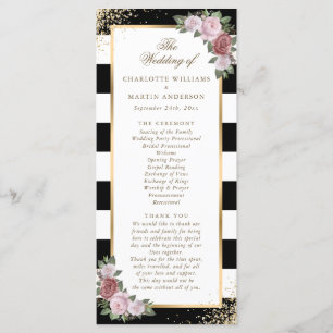 Black Gold Confetti Blush Pink Floral Wedding Programme