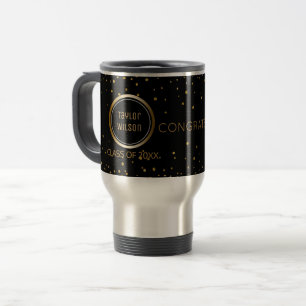 Black Gold Confetti   Congrats Graduation Travel Mug