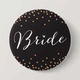 Black & Gold Confetti Dot Bride Button
