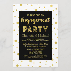 Black Gold Confetti Engagement Party Invitation