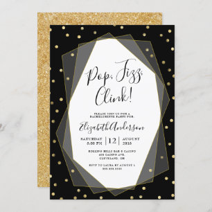 Black Gold Confetti Geometric Bachelorette Party Invitation