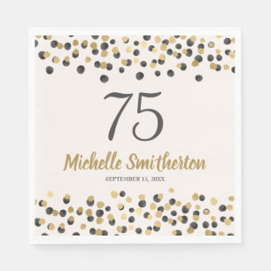 Black Gold Confetti Glitter 75th Birthday Napkin