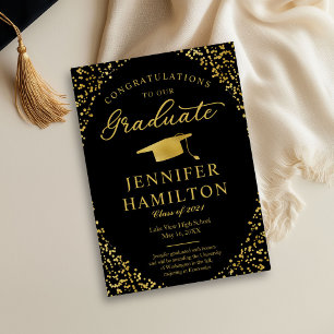 Black Gold Confetti Graduation Party Invitation