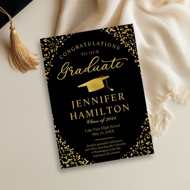 Black Gold Confetti Graduation Party Invitation (Creator Uploaded)
