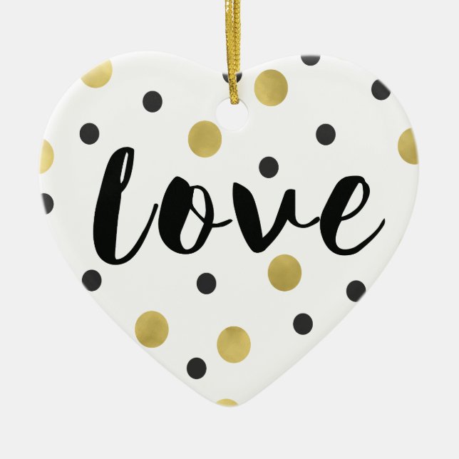 Black Gold Confetti Love Ceramic Tree Decoration (Front)