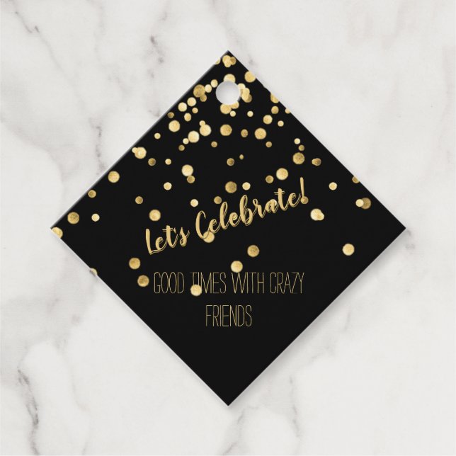 Black Gold Confetti Party Favour Tags (Front)
