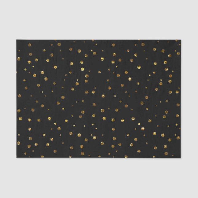 Black Gold Confetti Polka Dots Elegant Sparkly Tissue Paper (Front)