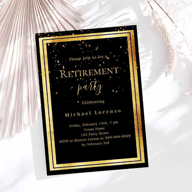 Black gold confetti retirement invitation (Creator Uploaded)