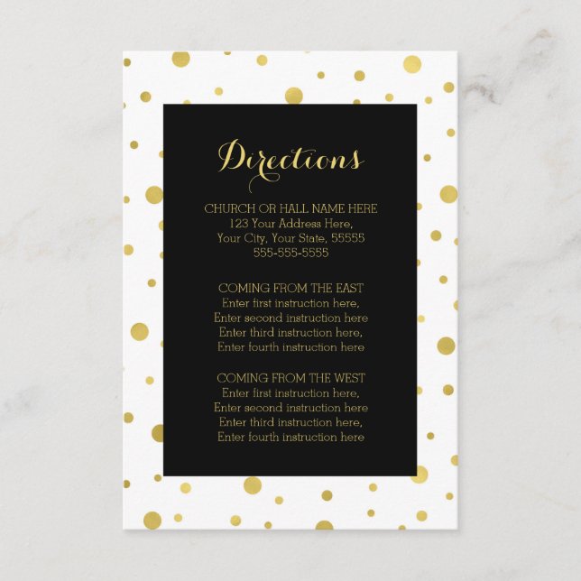 Black Gold Confetti Wedding Direction Insert (Front)