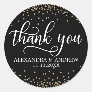 Black Gold Confetti Wedding Thank You Classic Round Sticker