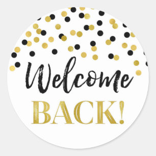 Black Gold Confetti Welcome Back Classic Round Sticker
