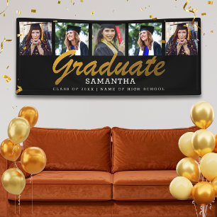 Black Gold Congrats Graduate 5 Photo Graduation Banner