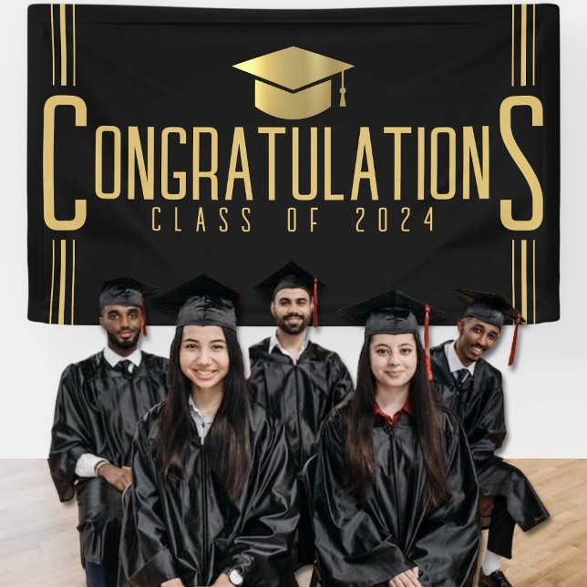 Black & Gold Congratulations Class Of Graduation Banner (Black & Gold Congratulations Class Of Graduation Banner)