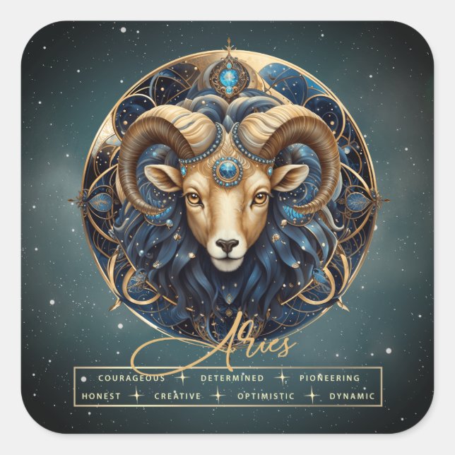 Black Gold Constellation Zodiac Symbol Aries Square Sticker (Front)