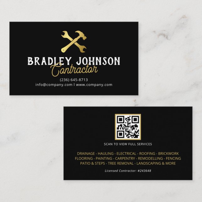 Black Gold Construction Building QR Code Business Card (Front/Back)