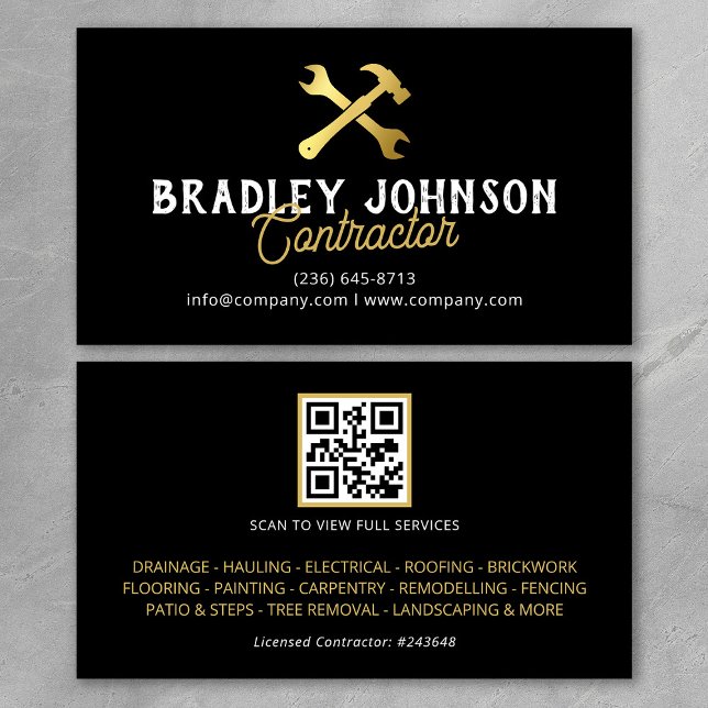 Black Gold Construction Building QR Code Business Card (Creator Uploaded)