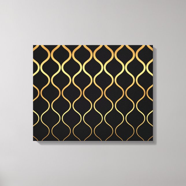Black, gold, cool, trendy, retro abstract design canvas print (Front)