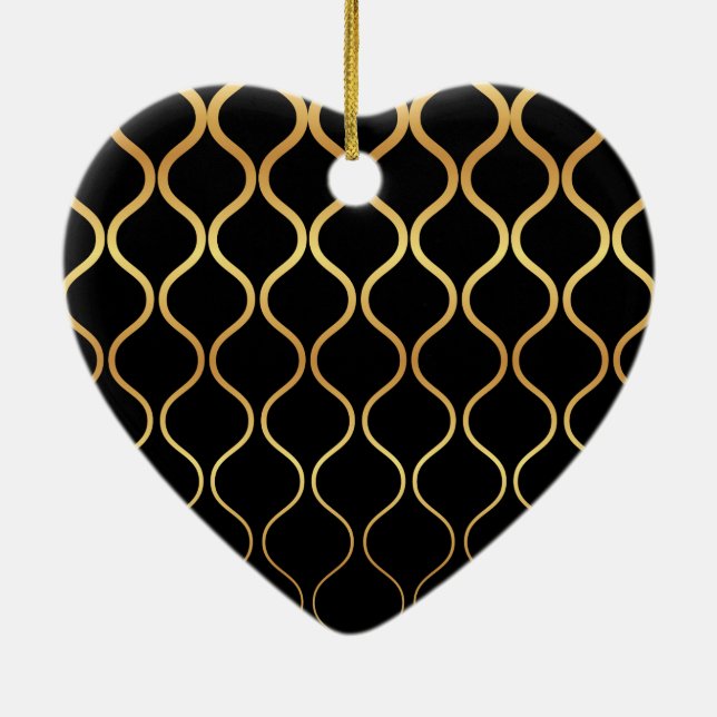 Black, gold, cool, trendy, retro abstract design ceramic tree decoration (Back)
