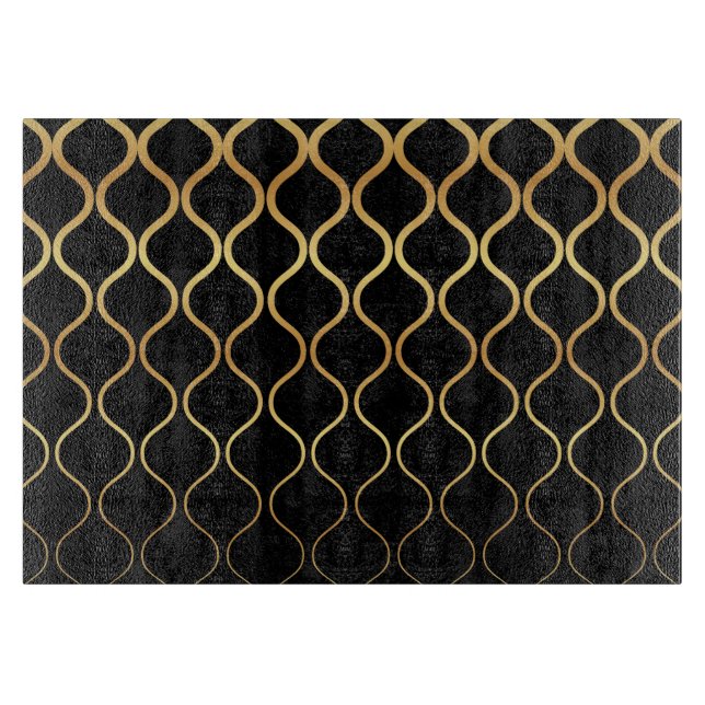 Black, gold, cool, trendy, retro abstract design cutting board (Front)