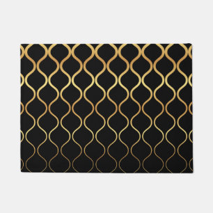 Black, gold, cool, trendy, retro abstract design doormat