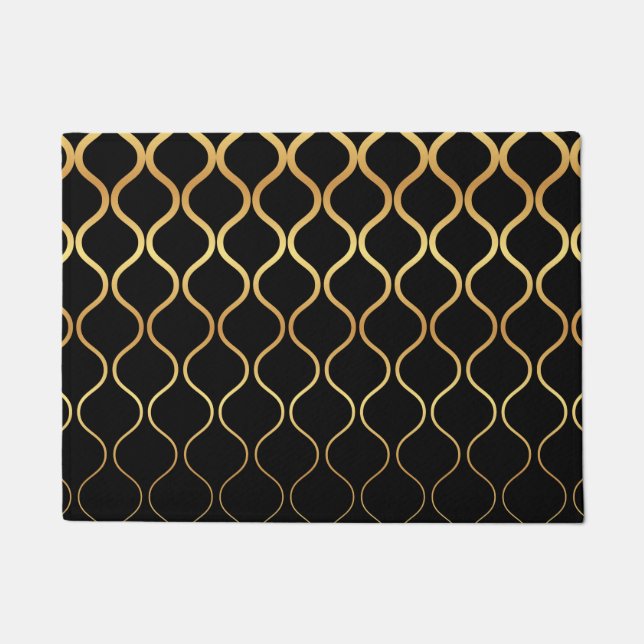 Black, gold, cool, trendy, retro abstract design doormat (Front)