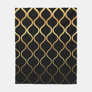 Black, gold, cool, trendy, retro abstract design fleece blanket