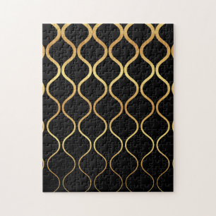 Black, gold, cool, trendy, retro abstract design jigsaw puzzle