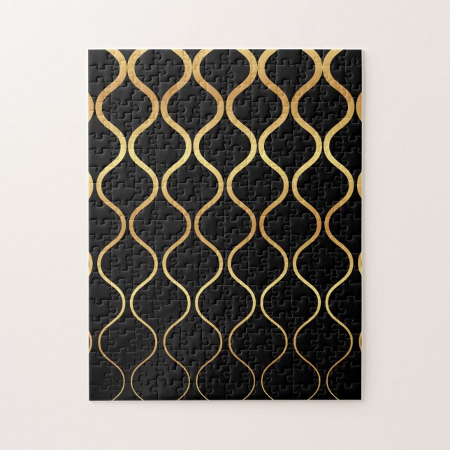 Black, gold, cool, trendy, retro abstract design jigsaw puzzle (Vertical)