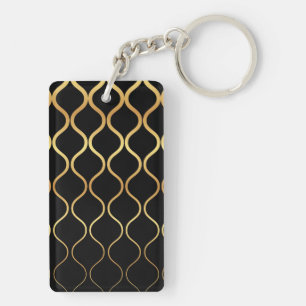 Black, gold, cool, trendy, retro abstract design key ring
